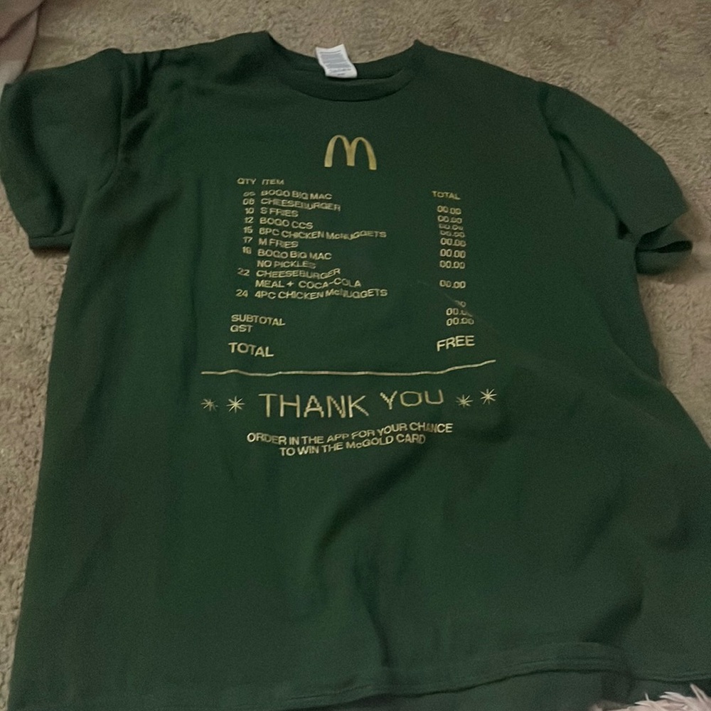 green mcdonald’s shirt